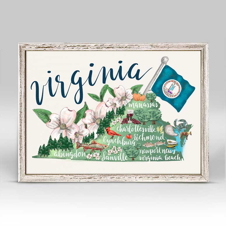 State Map - Virginia Mini Framed Canvas