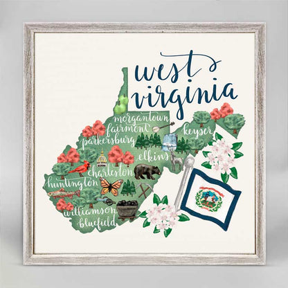 State Map - West Virginia Mini Framed Canvas