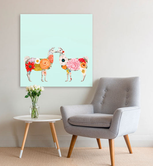 Llama Flower Girls Canvas Wall Art - GreenBox Art