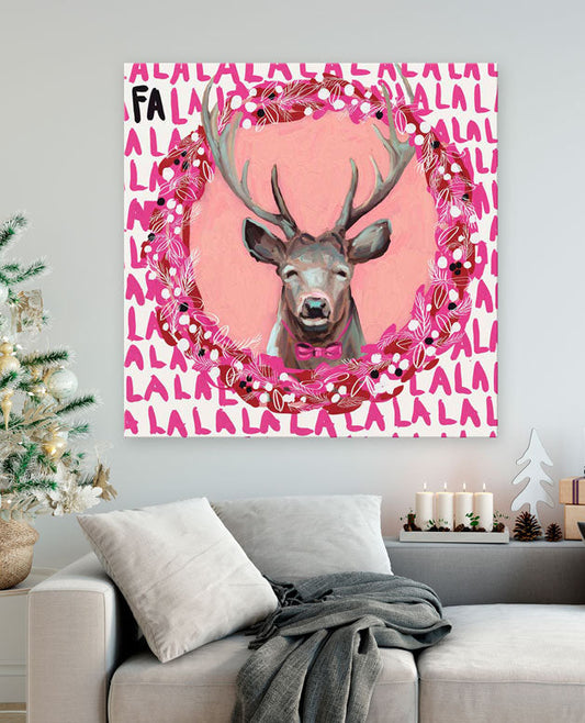 Holiday - FaLaLaLa Deer Canvas Wall Art - GreenBox Art