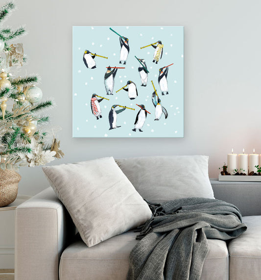 Holiday - 11 Penguins Piping Canvas Wall Art - GreenBox Art