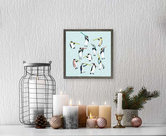 Holiday - 11 Penguins Piping Mini Framed Canvas - GreenBox Art