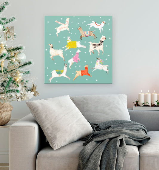 Holiday - 10 Llamas Leaping Canvas Wall Art - GreenBox Art