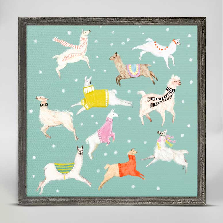 Holiday - 10 Llamas Leaping Mini Framed Canvas - GreenBox Art