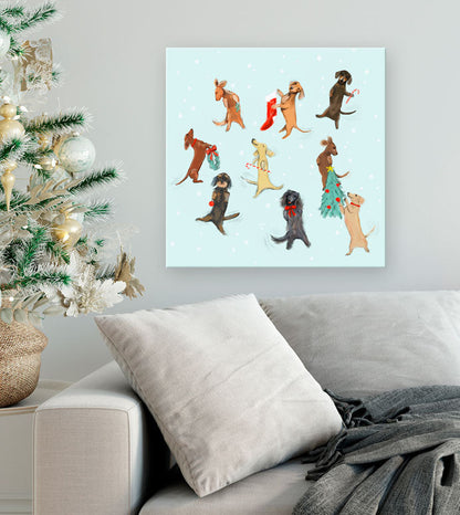 Holiday - 9 Dachshunds Dancing Canvas Wall Art - GreenBox Art