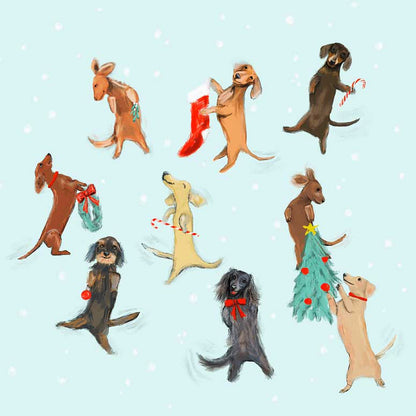 Holiday - 9 Dachshunds Dancing Canvas Wall Art - GreenBox Art