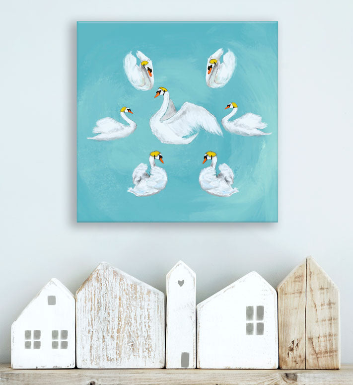 Holiday - 7 Swans A Swimming Canvas Wall Art - GreenBox Art