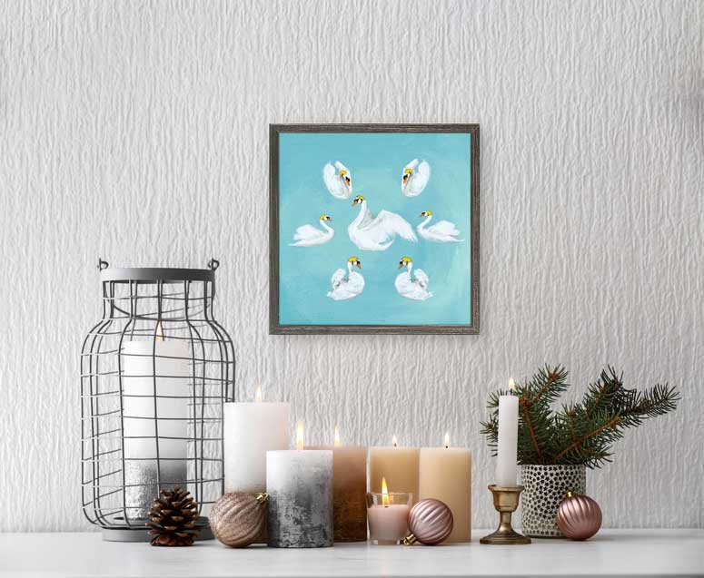 Holiday - 7 Swans A Swimming Mini Framed Canvas - GreenBox Art