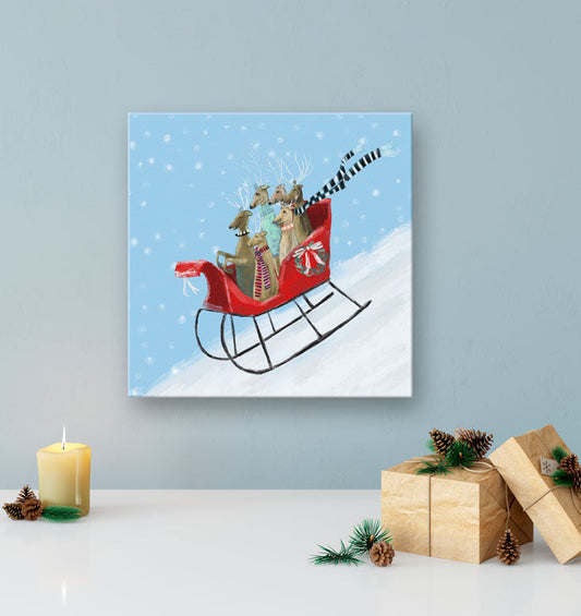 Holiday - 6 Deer A Sleighing Canvas Wall Art - GreenBox Art