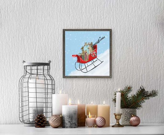 Holiday - 6 Deer A Sleighing Mini Framed Canvas - GreenBox Art