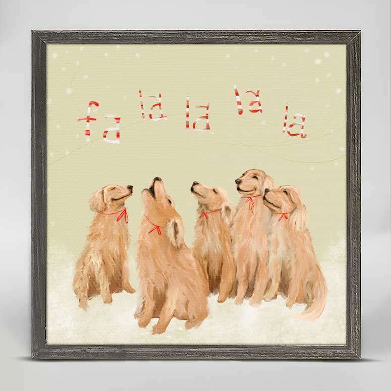 Holiday - 5 Goldens Singing Mini Framed Canvas - GreenBox Art