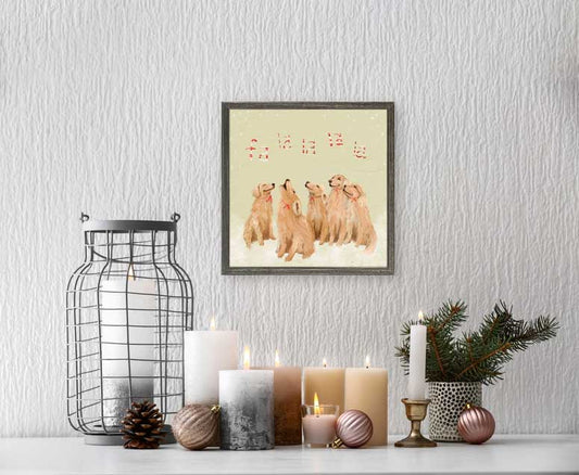 Holiday - 5 Goldens Singing Mini Framed Canvas - GreenBox Art