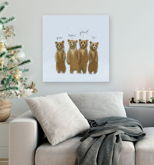 Holiday - 4 Growling Bears Canvas Wall Art - GreenBox Art