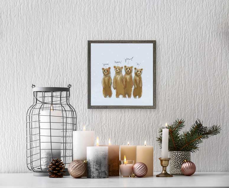 Holiday - 4 Growling Bears Mini Framed Canvas - GreenBox Art