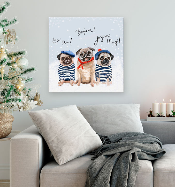 Holiday - 3 French Pugs Canvas Wall Art - GreenBox Art