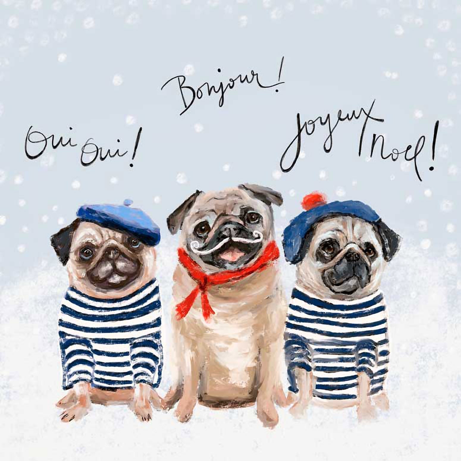 Holiday - 3 French Pugs Canvas Wall Art - GreenBox Art