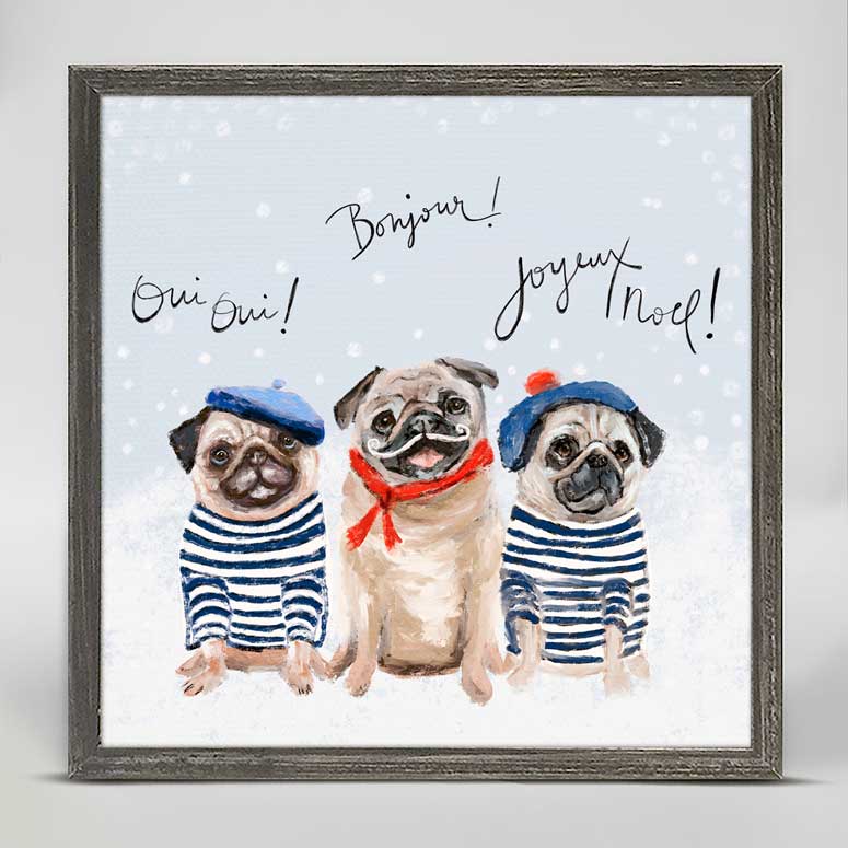 Holiday - 3 French Pugs Mini Framed Canvas