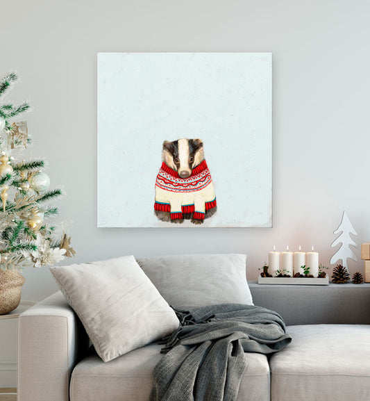 Holiday - Fair Isle Badger Canvas Wall Art - GreenBox Art