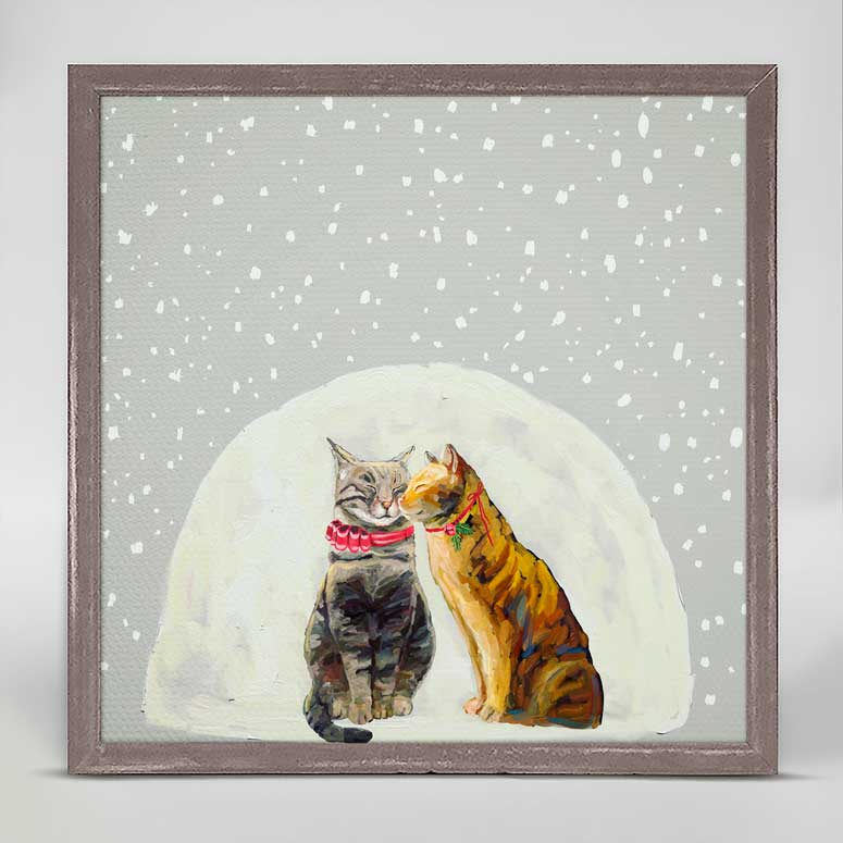 Holiday Feline Friends - Reverse Snow Globe Mini Framed Canvas - GreenBox Art