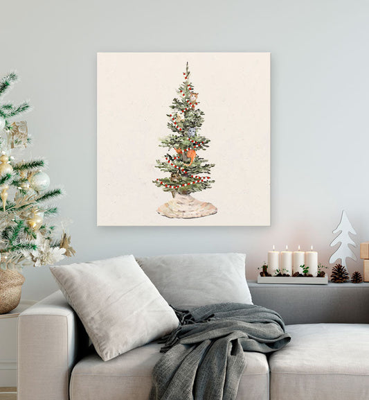 Holiday - Christmas Cat Tree Canvas Wall Art - GreenBox Art