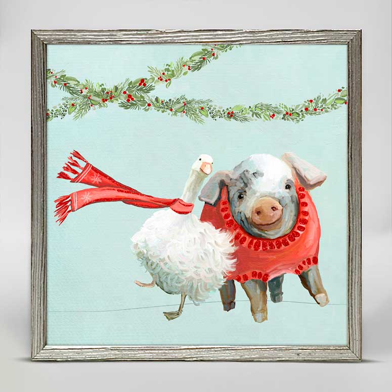 Holiday - Festive Goose And Pig Pals Embellished Mini Framed Canvas