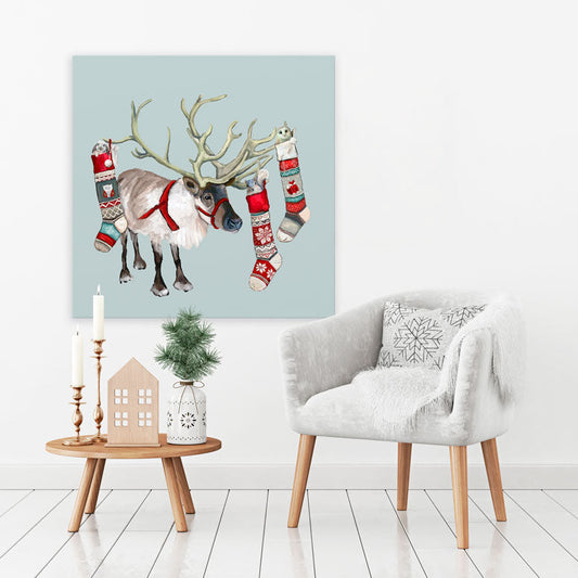 Holiday - Reindeer Stockings Canvas Wall Art - GreenBox Art