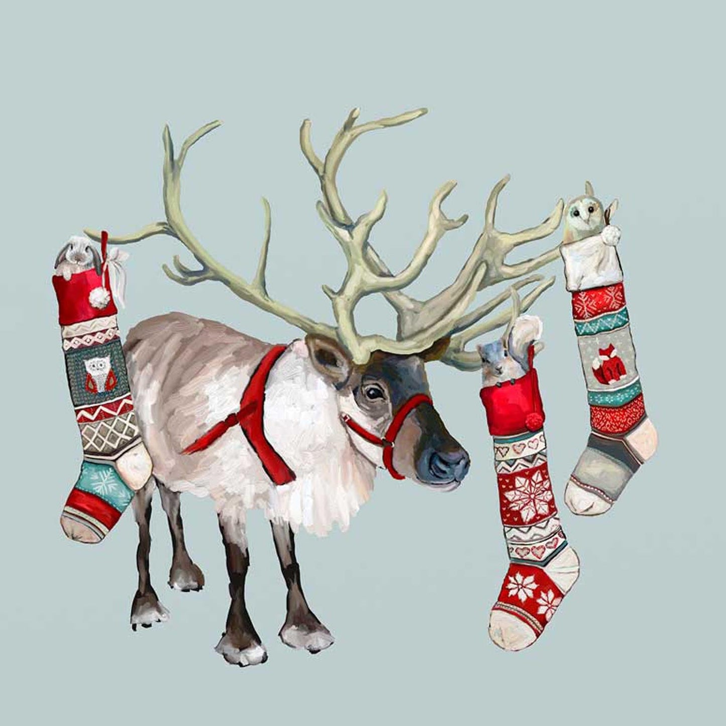 Holiday - Reindeer Stockings Canvas Wall Art