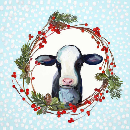 Holiday - Festive Cow Wreath Canvas Wall Art - GreenBox Art