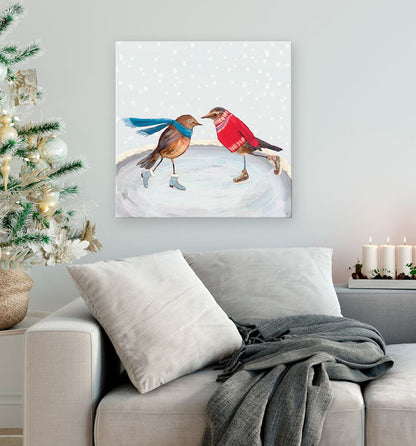 Holiday - Skating Birds Canvas Wall Art - GreenBox Art