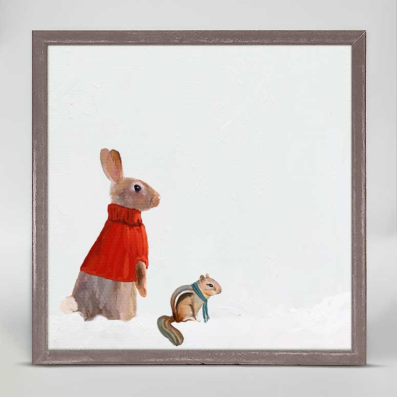 Holiday - Winter Bunny And Friend Mini Framed Canvas - GreenBox Art