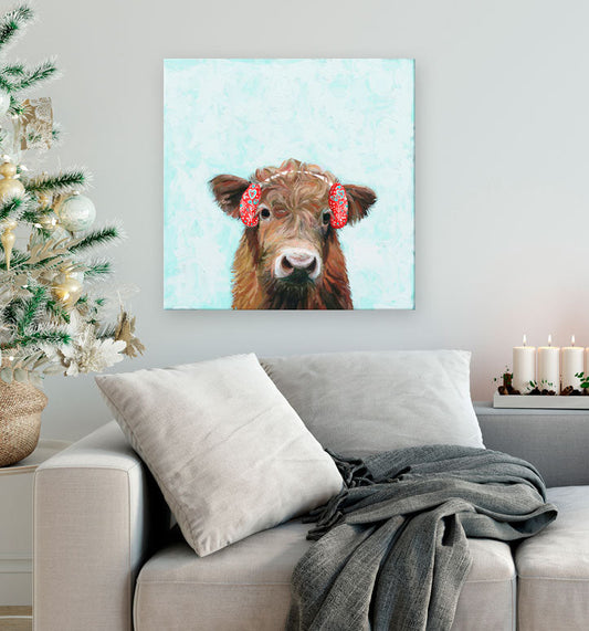 Holiday - Festive Highland Cow Canvas Wall Art - GreenBox Art