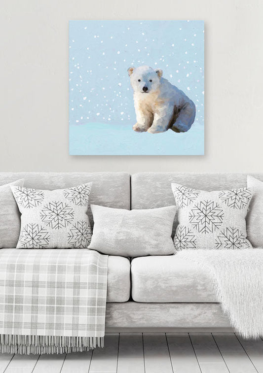 Holiday - Snowy Polar Bear Cub Canvas Wall Art