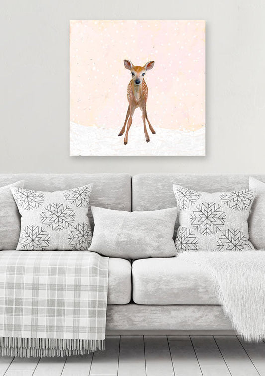 Holiday - Snowy Fawn Canvas Wall Art - GreenBox Art