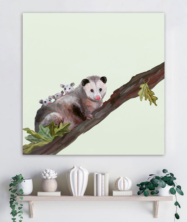 Opossum Family Canvas Wall Art
