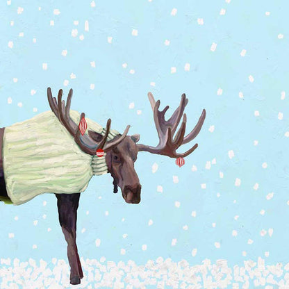 Holiday - Snowy Moose In Sweater Canvas Wall Art
