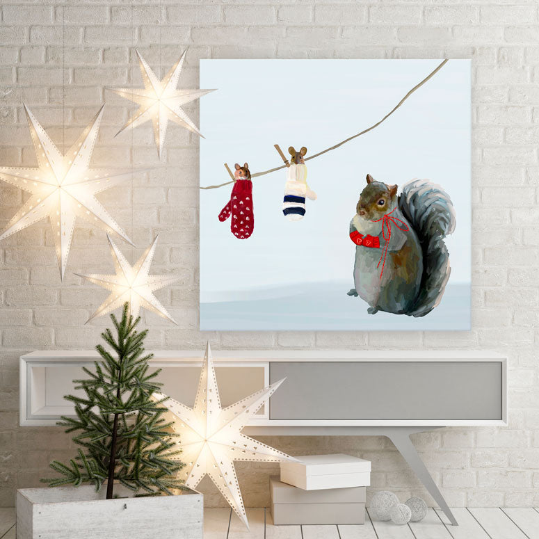 Holiday - Squirrels Love Mittens Canvas Wall Art - GreenBox Art