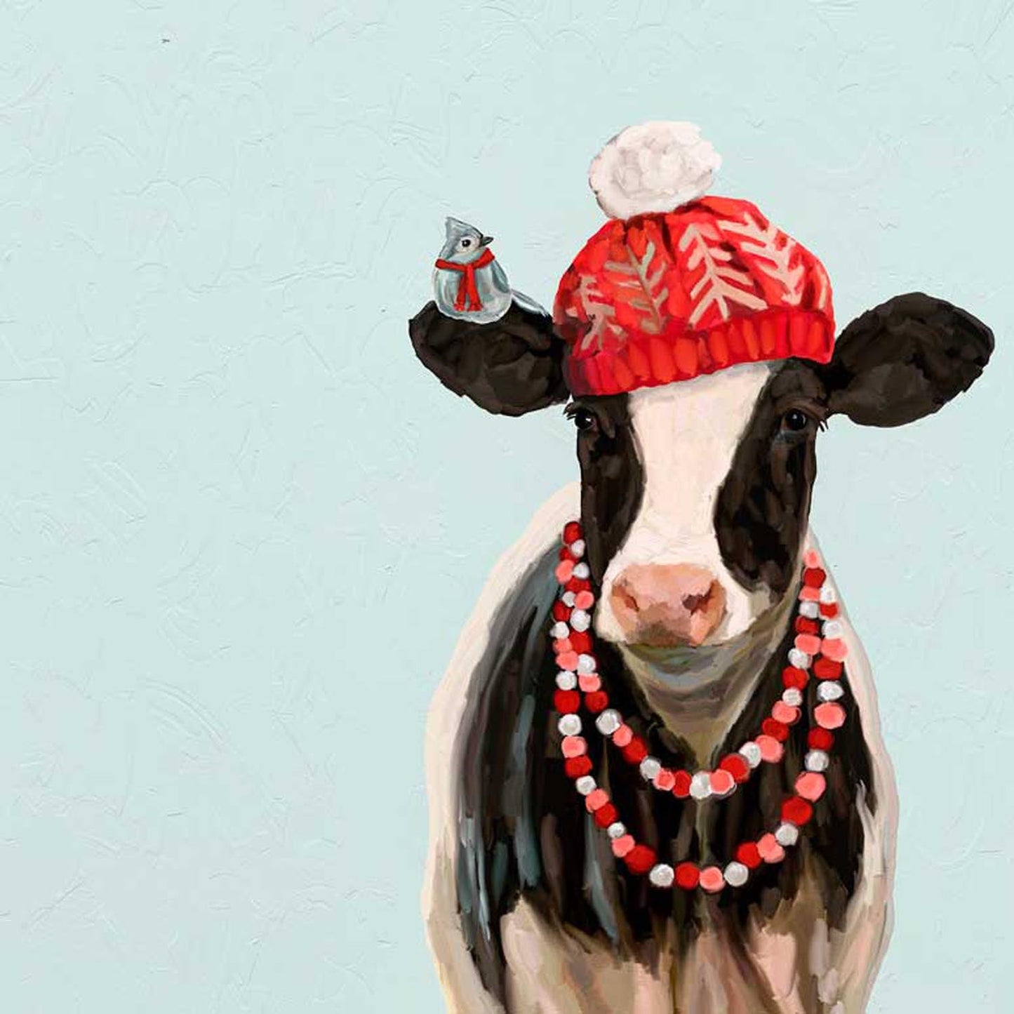 Holiday - Festive Hatted Cow Canvas Wall Art