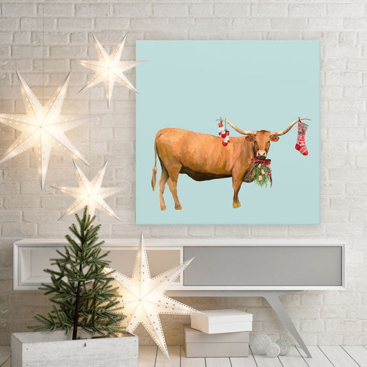 Holiday - Festive Longhorn Canvas Wall Art - GreenBox Art