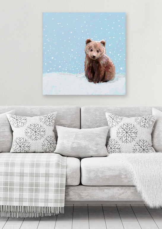 Holiday - Snowy Baby Bear Cub Canvas Wall Art - GreenBox Art