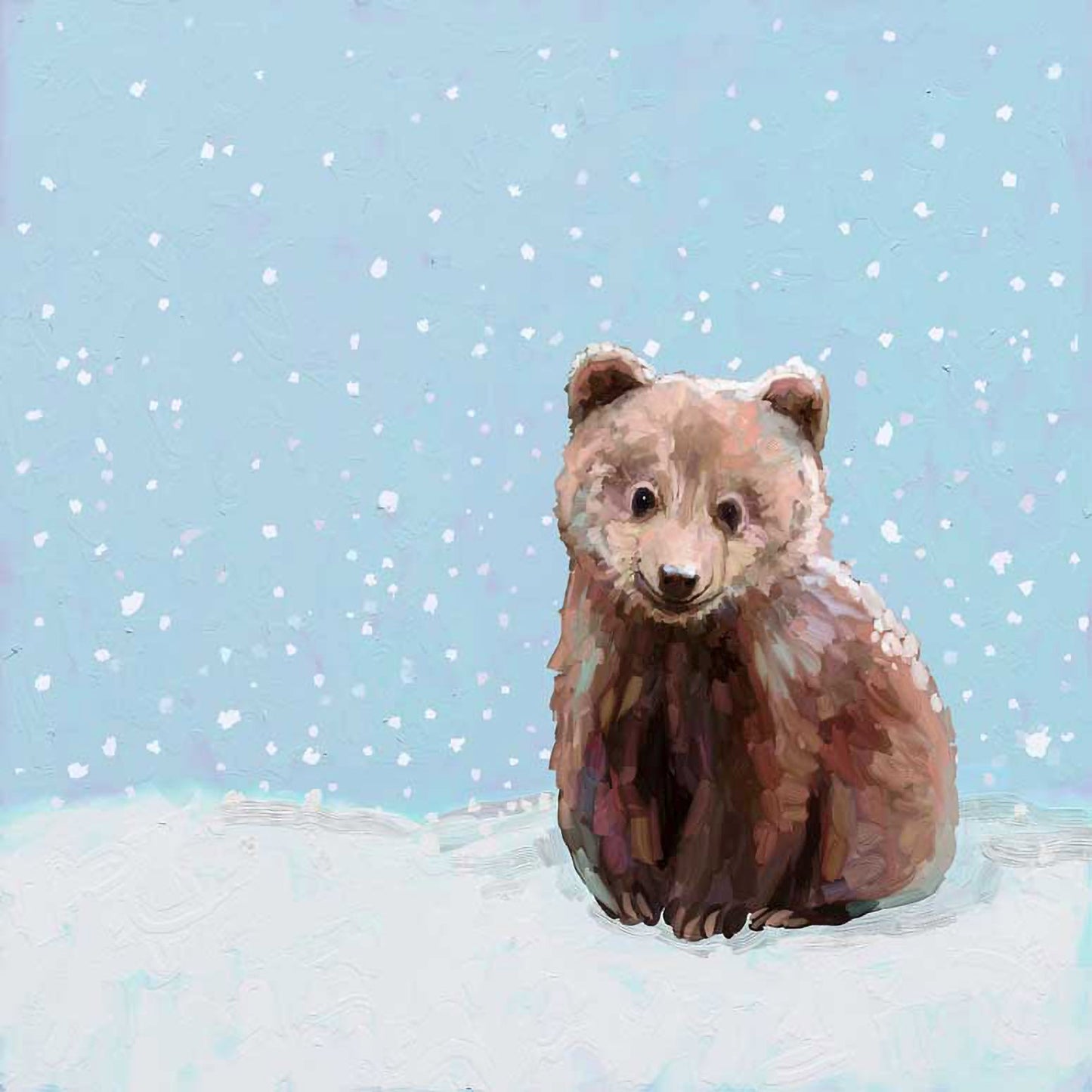 Holiday - Snowy Baby Bear Cub Canvas Wall Art - GreenBox Art