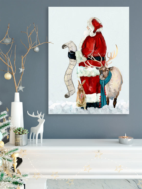 Holiday - Christmas Santa With List Canvas Wall Art - GreenBox Art