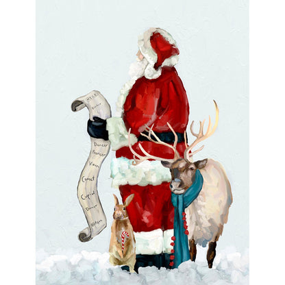 Holiday - Christmas Santa With List Canvas Wall Art - GreenBox Art