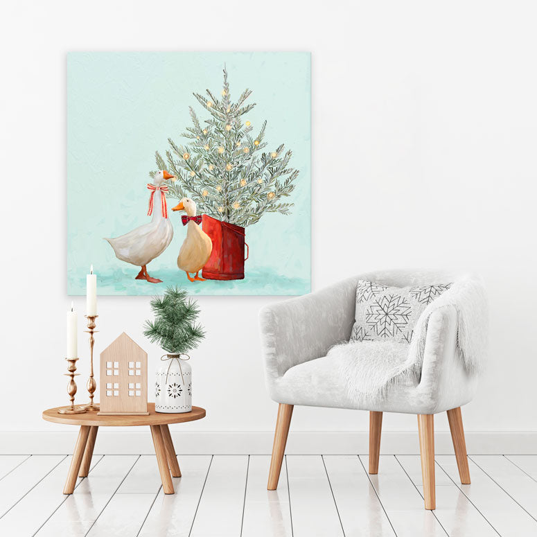 Holiday - Festive Goose And Duck Pals Canvas Wall Art - GreenBox Art