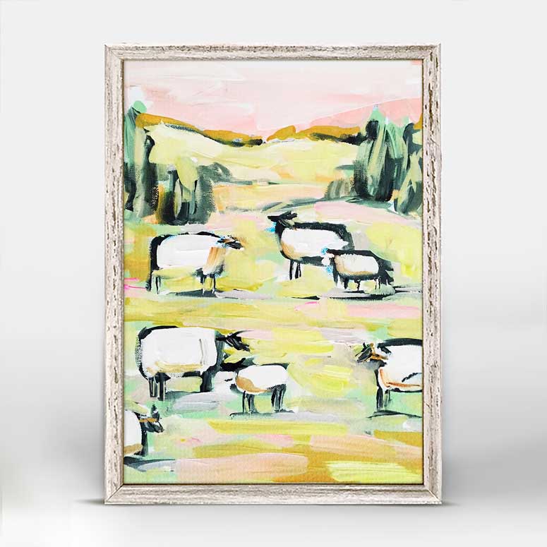 Sheep With Pink Mini Framed Canvas