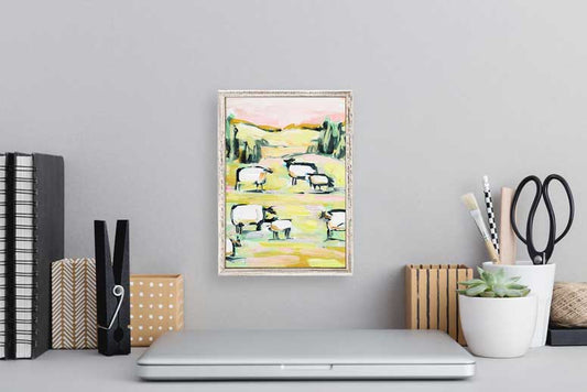Sheep With Pink Mini Framed Canvas