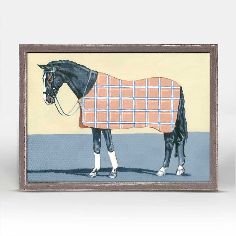 Dark Horse In Plaid Mini Framed Canvas