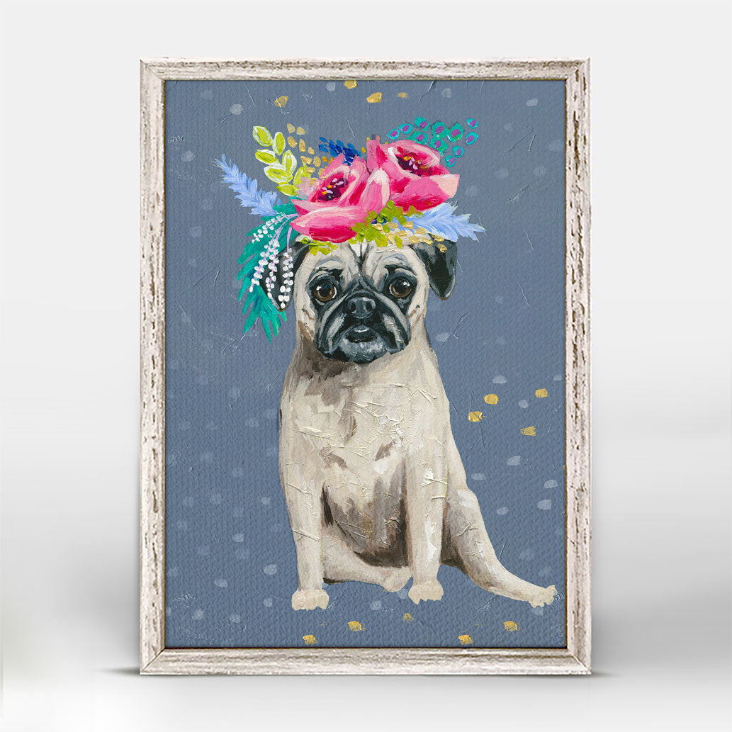 Fancy Pugs - Floral Mini Framed Canvas - GreenBox Art