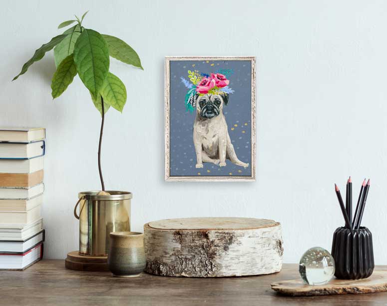 Fancy Pugs - Floral Mini Framed Canvas - GreenBox Art