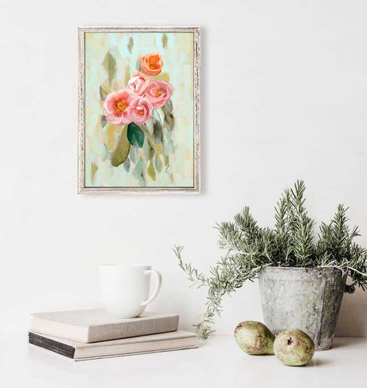 Coral Wild Roses Mini Framed Canvas