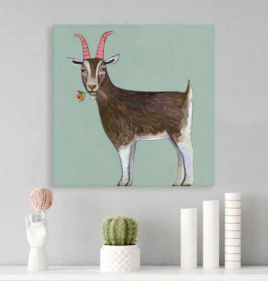 Goat With Flower Canvas Wall Art - GreenBox Art